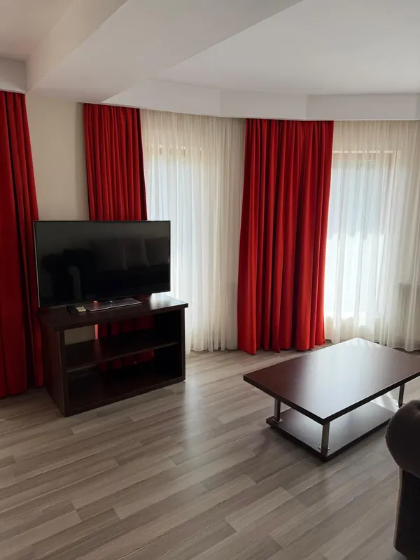 Living cu televizor și ferestre mari